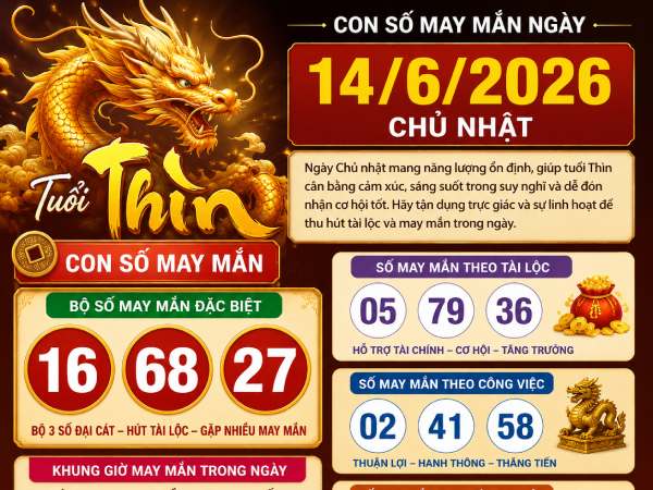 con số may mắn ngày 14/6/2026 chủ nhật tuổi Thìn
